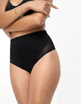 Черные трусы с завышенной талией и сеткой ASOS DESIGN Contouring средней длины
