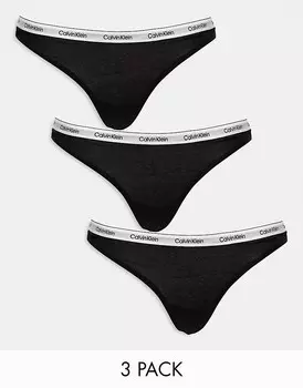 Черные трусы-стринги Calvin Klein Modern Logo (3 шт.)