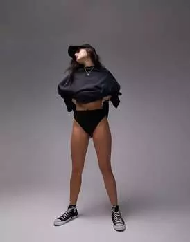 Черные трусы в рубчик с завышенной талией Topshop Lola