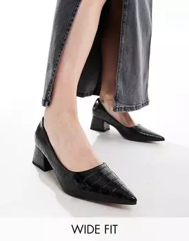 Черные туфли ASOS DESIGN Wide Fit – Saint – на среднем каблуке, широкая посадка