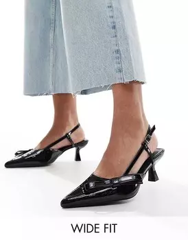 Черные туфли Glamorous Wide Fit с ремешком на каблуке, каблуком и бантиком, широкая посадка