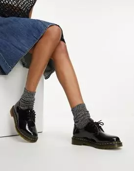 Черные туфли из лакированной кожи с тремя парами люверсов Dr Martens 1461