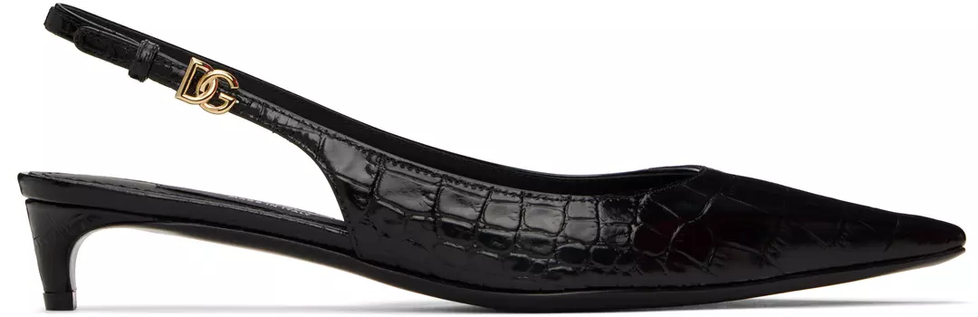 Черные туфли из телячьей кожи с крокодиловым принтом и открытой пяткой Dolce&Gabbana
