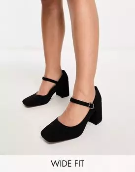 Черные туфли Мэри Джейн ASOS Wide Fit Selene на среднем каблуке и широкой посадке