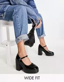 Черные туфли Мэри Джейн на платформе и каблуке Penny Wide Fit ASOS