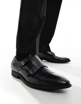 Черные туфли-монки из искусственной кожи с тиснением ASOS DESIGN