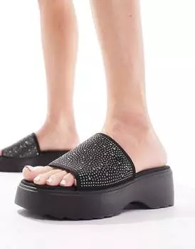 Черные туфли-мюли с украшением River Island на плоской подошве на платформе
