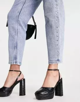 Черные туфли на каблуке из искусственной кожи Miss Selfridge Grande под крокодила