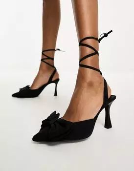 Черные туфли на каблуке с бантиком Stradivarius
