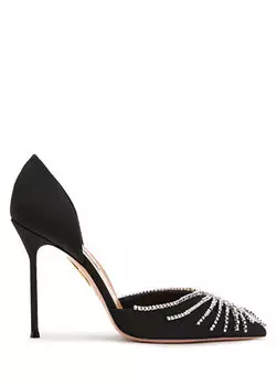 Черные туфли на каблуке с отделкой камнями Aquazzura