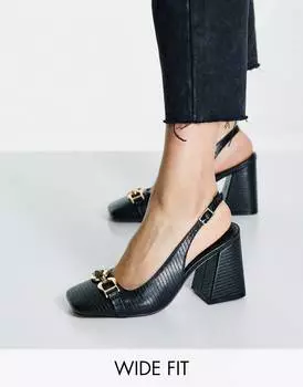 Черные туфли на каблуке с ремешком на пятке ASOS DESIGN Wide Fit