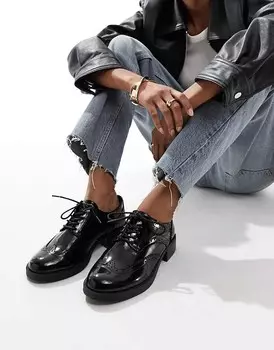 Черные туфли на плоской подошве на шнуровке ASOS DESIGN – Manny