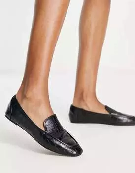 Черные туфли на плоской подошве с квадратным носком Raid Elina