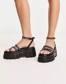 Черные туфли на плоской подошве с заклепками ASOS DESIGN Tyson