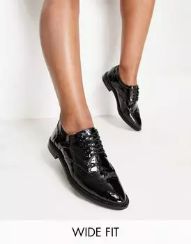 Черные туфли на плоской подошве со шнуровкой ASOS DESIGN Wide Fit More