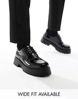 Черные туфли на шнуровке из искусственной кожи на массивной подошве ASOS
