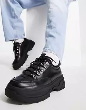 Черные туфли на шнуровке из искусственной кожи на массивной подошве ASOS DESIGN