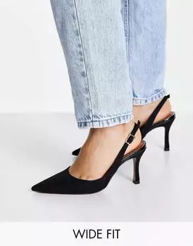 Черные туфли на шпильке с ремешком на пятке ASOS DESIGN Wide Fit Samber