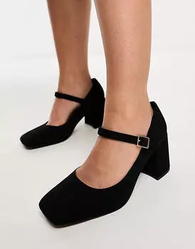 Черные туфли на среднем каблуке ASOS DESIGN Wide Fit Selene Mary Jane