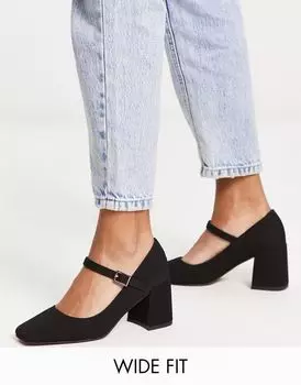 Черные туфли на среднем каблуке ASOS DESIGN Wide Fit Selene Mary Jane