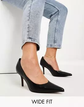 Черные туфли на среднем каблуке ASOS DESIGN Wide Fit Sienna