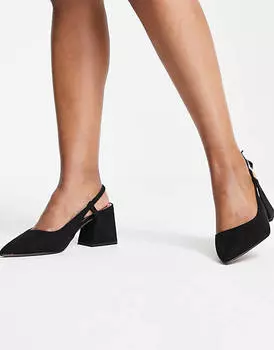 Черные туфли на среднем каблуке с открытой пяткой ASOS DESIGN Wide Fit Sydney
