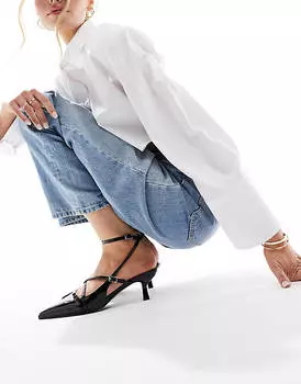 Черные туфли на среднем каблуке с пряжкой ASOS DESIGN Scottie