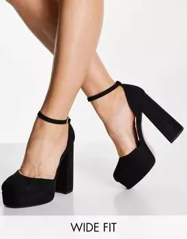 Черные туфли на высоком блочном каблуке ASOS Wide Fit Priority