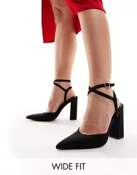 Черные туфли на высоком блочном каблуке с широкой посадкой ASOS DESIGN Paige