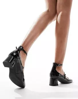 Черные туфли на высоком каблуке до щиколотки New Look