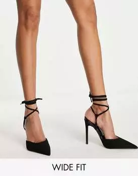 Черные туфли на высоком каблуке с завязками ASOS DESIGN Wide Fit Prize