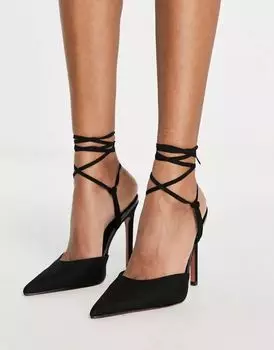 Черные туфли на высоком каблуке со шнуровкой ASOS Prize