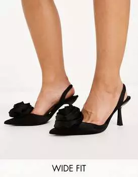 Черные туфли с открытой пяткой на среднем каблуке ASOS DESIGN Wide Fit Sia