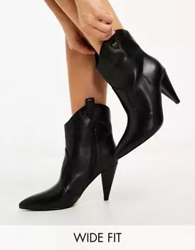 Черные туфли в стиле вестерн на конусе ASOS DESIGN Wide Fit Rhona