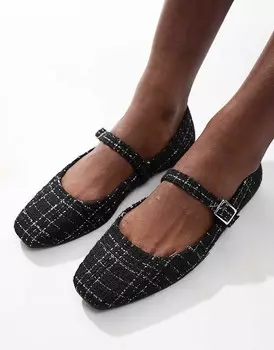 Черные твидовые балетки Lottie Mary Jane ASOS DESIGN