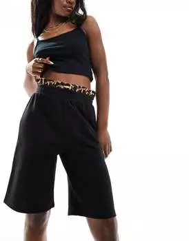 Черные удлиненные шорты ASOS DESIGN с поясом с леопардовым принтом