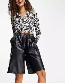 Черные удлиненные шорты с завышенной талией Pieces Martha