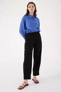 Черные удобные брюки с эластичной резинкой на талии и контрастной прострочкой с карманами ALL DAY