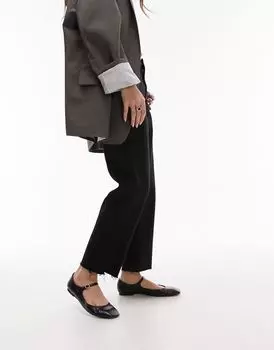 Черные укороченные джинсы прямого кроя со средней посадкой Topshop с потертыми краями