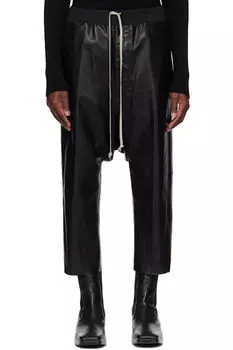 Черные укороченные кожаные брюки Hollywood с завязками на кулиске Rick Owens