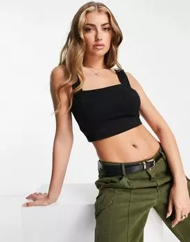 Черные укороченные майки с квадратным вырезом и швом ASOS DESIGN Fuller Bust