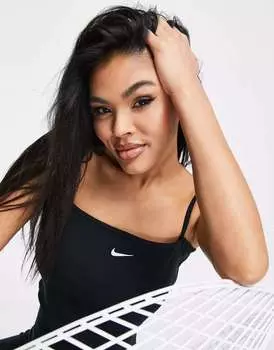 Черные укороченные майки в рубчик с мини-галочкой Nike Essential