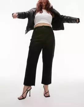 Черные укороченные прямые джинсы со средней посадкой и необработанным краем Topshop