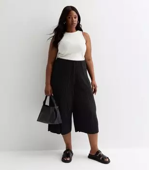 Черные укороченные широкие брюки Curves со складками New Look, черный