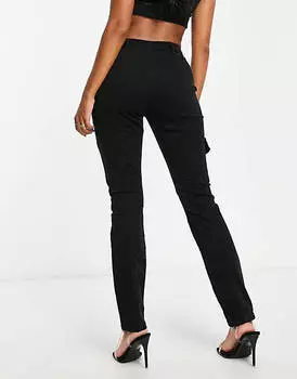 Черные узкие байкерские брюки карго с молниями ASOS DESIGN Hourglass