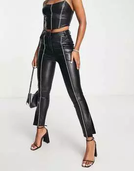 Черные узкие брюки из искусственной кожи с бриллиантовой отделкой Miss Selfridge