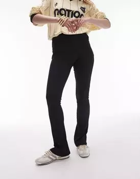 Черные узкие брюки-клеш в рубчик Topshop