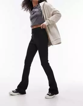 Черные узкие брюки-клеш в рубчик Topshop