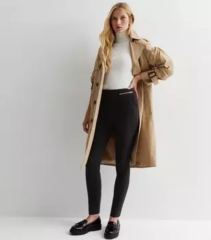 Черные узкие брюки Petite на молнии спереди New Look, черный