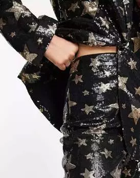 Черные узкие брюки с расклешенными звездами и пайетками ASOS